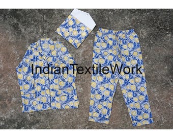 Block Print Cotton Pajama Set, Women's Nightwear