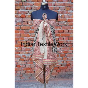 Indian Block Print Cotton Sarong: Beach Wrap Scarf