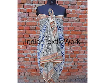 Pure Cotton Sarong, Indian Cotton Sarong, Beach Cover Sarong Wrap, Boho Block Print Sarong, One Size Sarong, Ethical Fashion, Beach Cover-up
