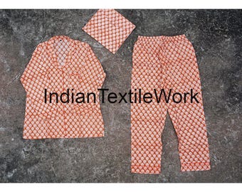 Block Print Cotton Pajama Set, Indian Night Suit