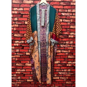 Shower Robe Loungewear Robe New Silk Sari Boho Kimono Regal House Robes Dressing Nightgowns Silk Kimono Sleepwear Patchwork Bathrobes RS-175