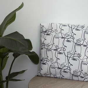 Pillow Cover I Abstract Faces I One Line Art I White Black I Minimalist I Boho