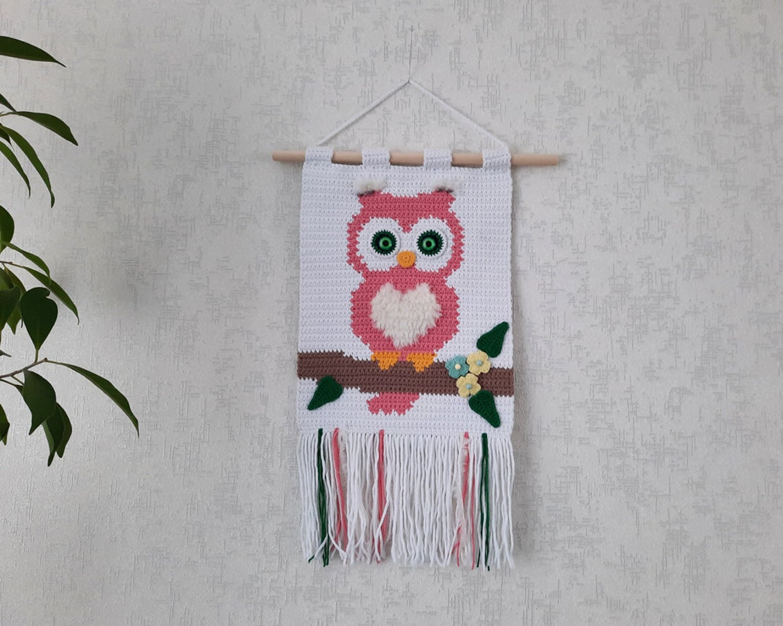 Crochet wall hanging Nursery wall hanging Wall decor Owl Etsy