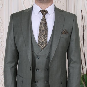 Gray Slim Fit Mens Suit 3pcs Tuxedo – Designer Wedding Groom Suit with Coat, Vest & Pant, Formal Tailored Mens Slim Fit Outfit