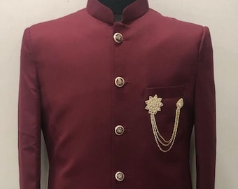 Red Indian Sherwani: Men's Wedding Indowestern Outfit