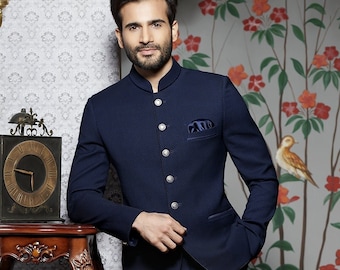 Navy blue suit jodhpuri suit For men Designer blazer jacket Ethnic Wear 2 piece Coat pant party wear formal wedding marriage coat pant