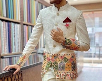 Indian Ethnic Stylish Sequins Zari Designer Jodhpuri Suit for Man, Suit for Groom, Jodhpuri Blazer for Wedding, Bandhgala Suit for Men.