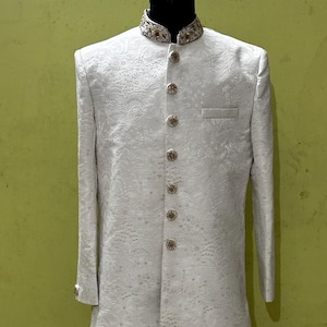 Groom Sherwani White Sherwani Wedding Outfit Ethnic wear Partywear Formal Menswear Indo Western indian groom outfit Kurta pajama set
