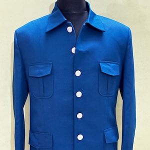 Blue Safari Suit for Men Coat pant African Safari Summer Men Suit Business Outfit Wedding Formal Dress code Slim Fit