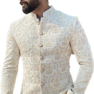 Herren Jodhpuri Anzug : Pailletten Zari Bandhgala, pakistanische Bräutigam Blazer Bild 1