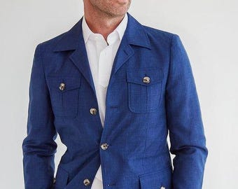 Blue Safari Suit with Hunting Style Coat & Grey Pants - Outdoor Menswear