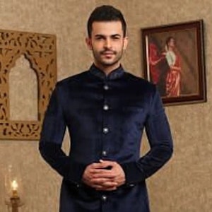 Indian Ethnic Wear luxury menswear Navy Blue Suit Velvet Designer Sherwani for Men Party Wear Bandhgala  Wedding Groom Indo-Western Outfit