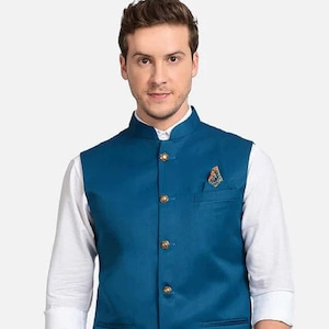 Blue Jacket Ethnic wear Vest Waistcoat for men Festive menswear Casual Nehru vest Indian Designer jacket blazer for Men Boys