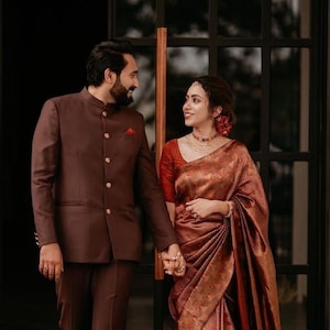 Groom wedding Coat Pant Jodhpuri stylish mens suit brown suit men For Men groom wedding  partywear