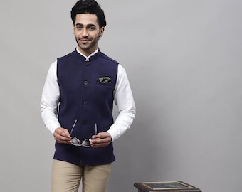 Blue Nehru Jecket Designer Partywear Formal Waistcoat For Men Modi Jacket ethnic wear Wedding Outfit Stylish vest west pant shirt combo