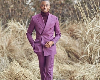 Pink Double Breasted Suit: Groom Wedding Party Wear