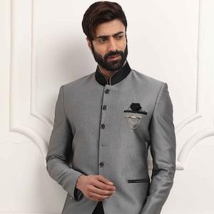 Grey Coat Pant Suit for Men Party wear Suit Weddings outfit Mens Formalwear Suiting Fabric festive wear men ethnic Attier Indo western