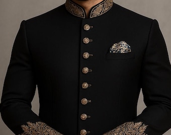 Black Jodhpuri Suit: Men's Wedding Sherwani, Ethnic Coat Pant