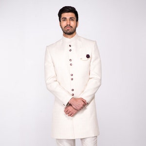 Sherwani for Men White Indo Western Ethnic Wear Designer outfit  Partywear Wedding  Dress Stylish Attier Banarasi Silk Pants Groom Outfit