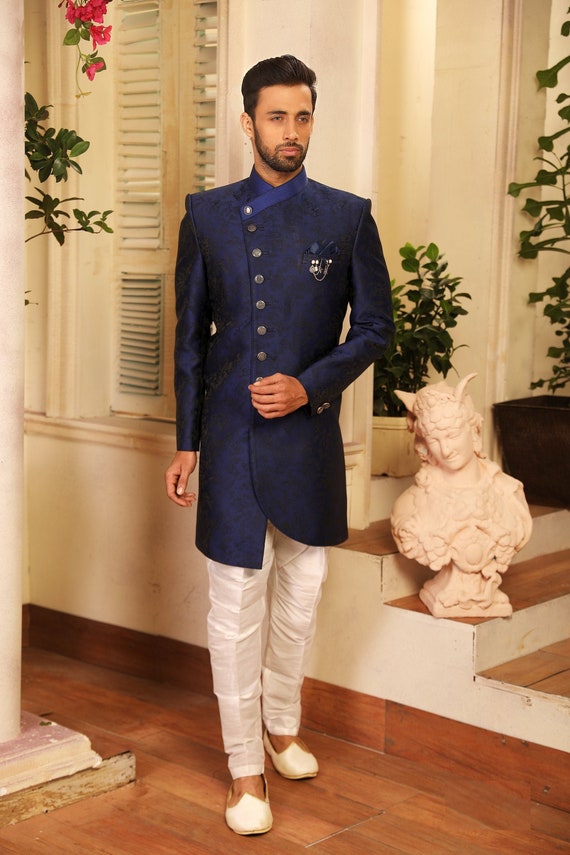Navy Blue Indo Western Dress for Men: Ethnic Partywear