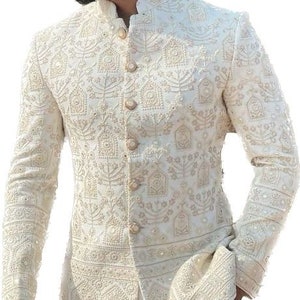 Herren Jodhpuri Anzug : Pailletten Zari Bandhgala, pakistanische Bräutigam Blazer Bild 2