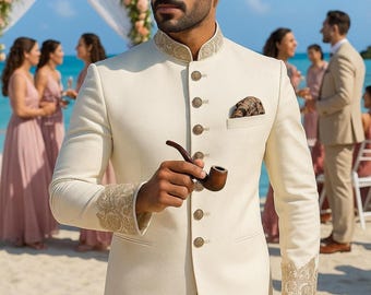 Ivory Jodhpuri Suit for Men, Designer Wedding Sherwani with Custom Fit