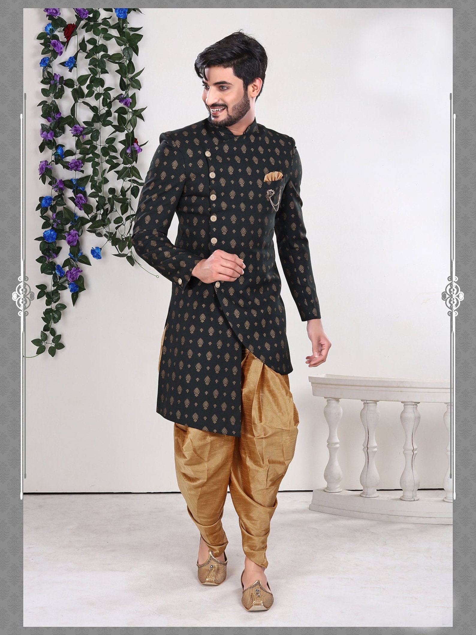 Designer Sherwani Black Indian suit for Mens wedding | Etsy