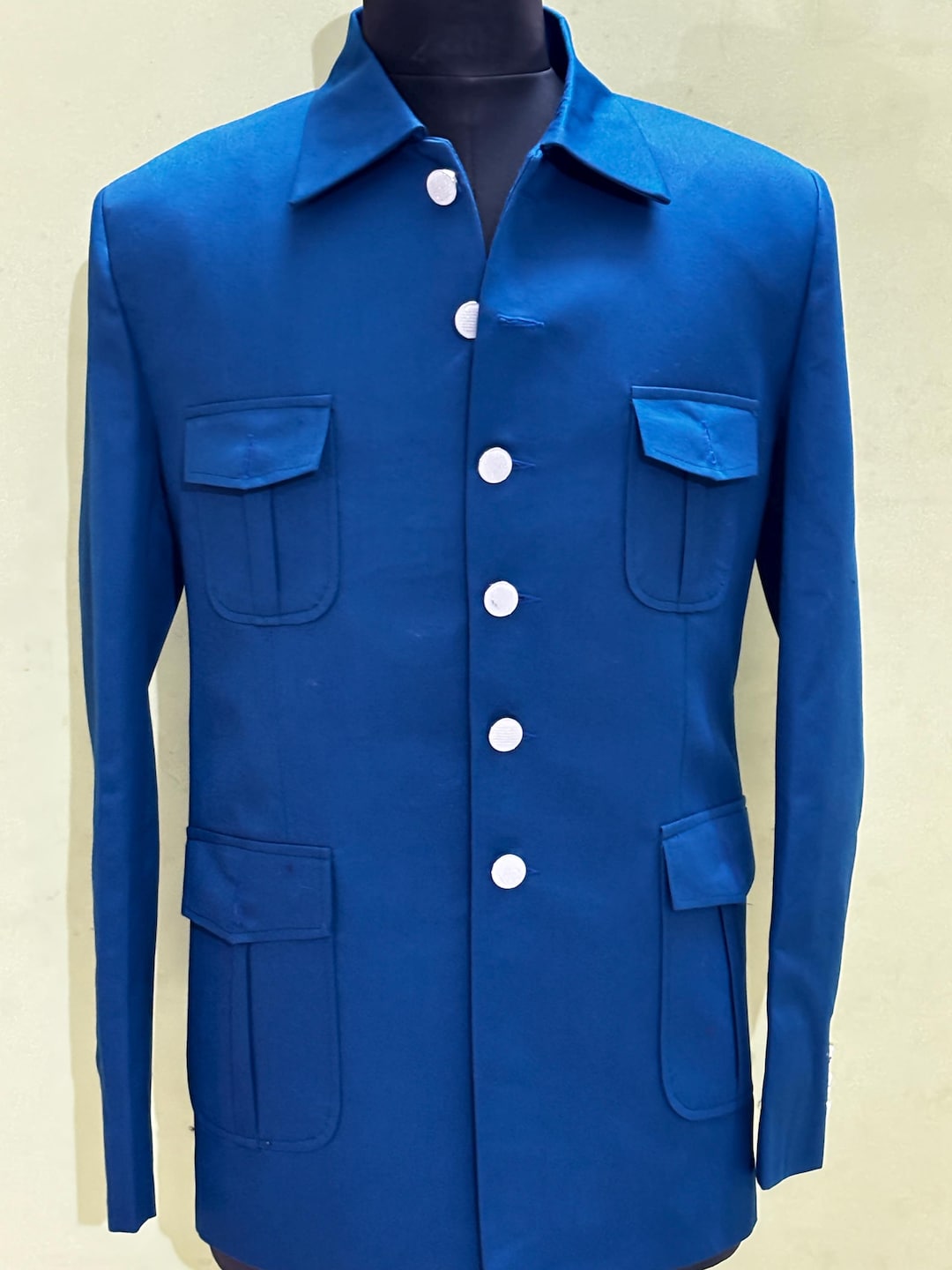 Blue Safari Suit for Men Coat Pant African Safari Summer Men Suit