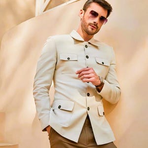 Safari Suit for Men Ivory Hunting Coat Pant Formal Wear, Stylish Safari Outfit for Special Occasions and Ceremonies