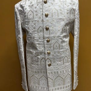 Herren Jodhpuri Anzug : Pailletten Zari Bandhgala, pakistanische Bräutigam Blazer Bild 4