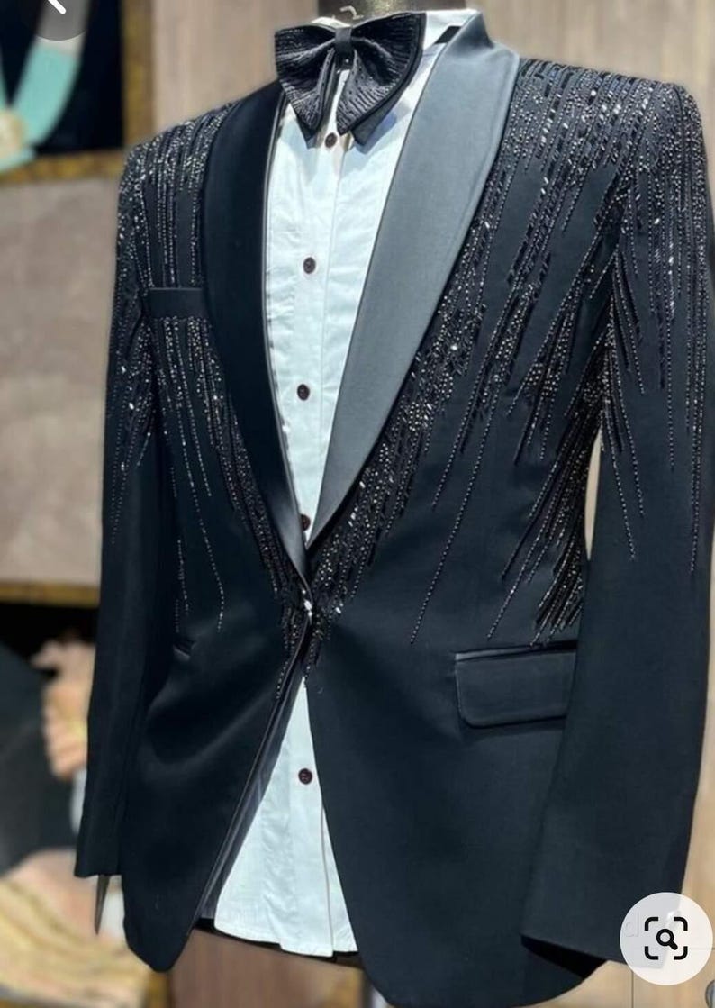 Black Coat pant Embroidered Lated Design Tuxedo Stylish Coat pant Custom made Stonework jodhpuri for wedding partywear Prince coat prom tux