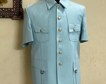 Mint Green Safari Suit for Men - Half Sleeve Designer Coat Pant