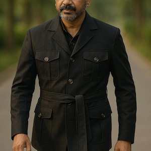 Black Hunting Style Safari Suit Coat Pants for Men