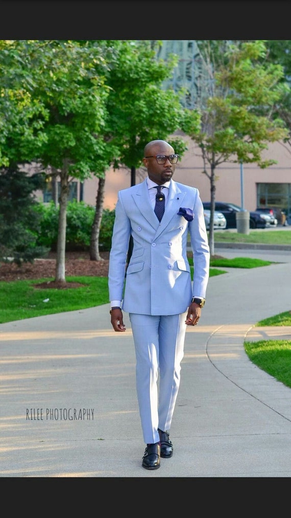 Light Blue Suit for Men Stylish Coat Pant Formal Menswear Designer