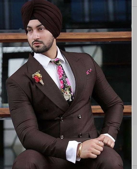 Brown Mens Suit: Designer Partywear Coat Pant Set