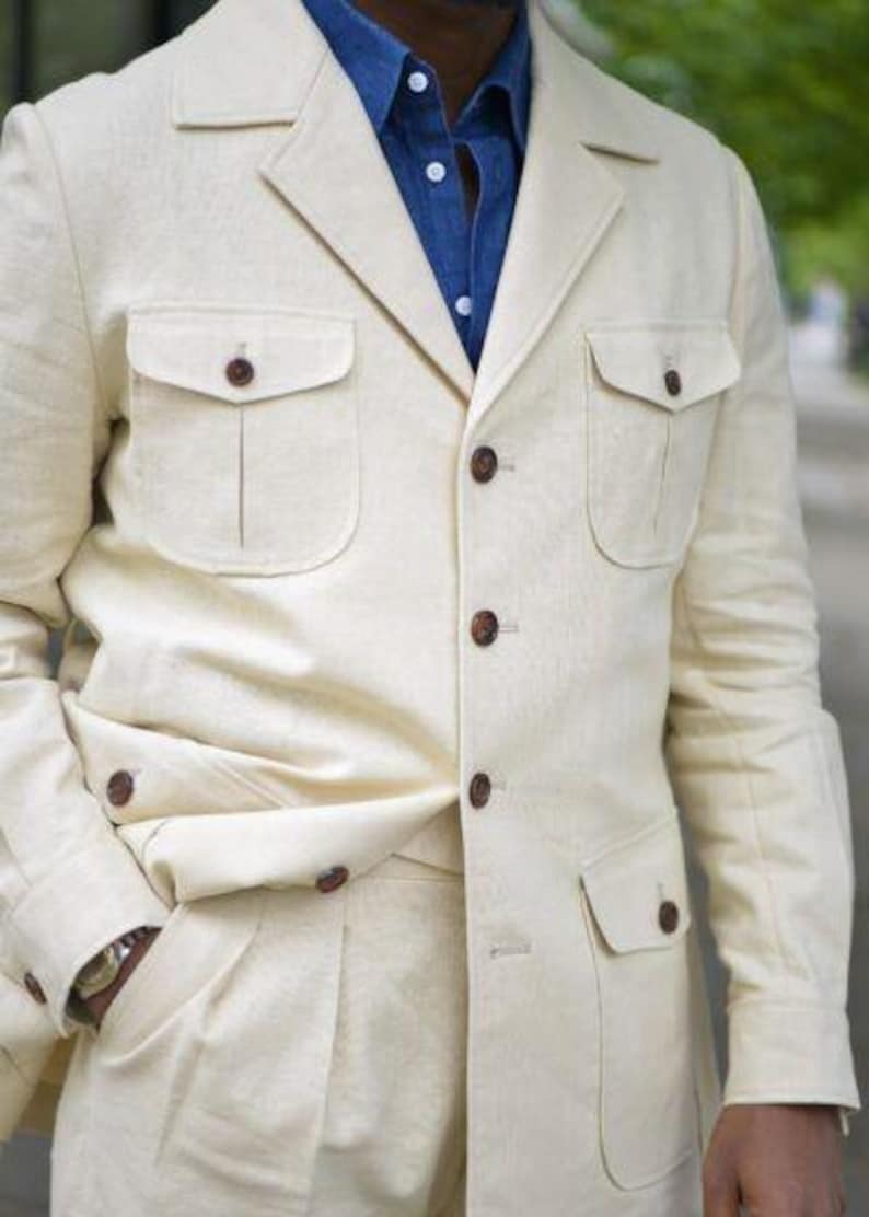 Off White Safari Suit for Men Hunting Style Coat & Pants Lightweight Outdoor Adventure Outfit image 2