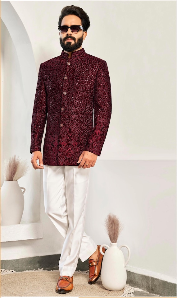 Groom Jodhpuri Suit Maroon Wedding Sherwani Designer Coat Pant Heavy Work  bandhgala Suit for men Groomsmen Sangeet Attire Haldi Mehendi