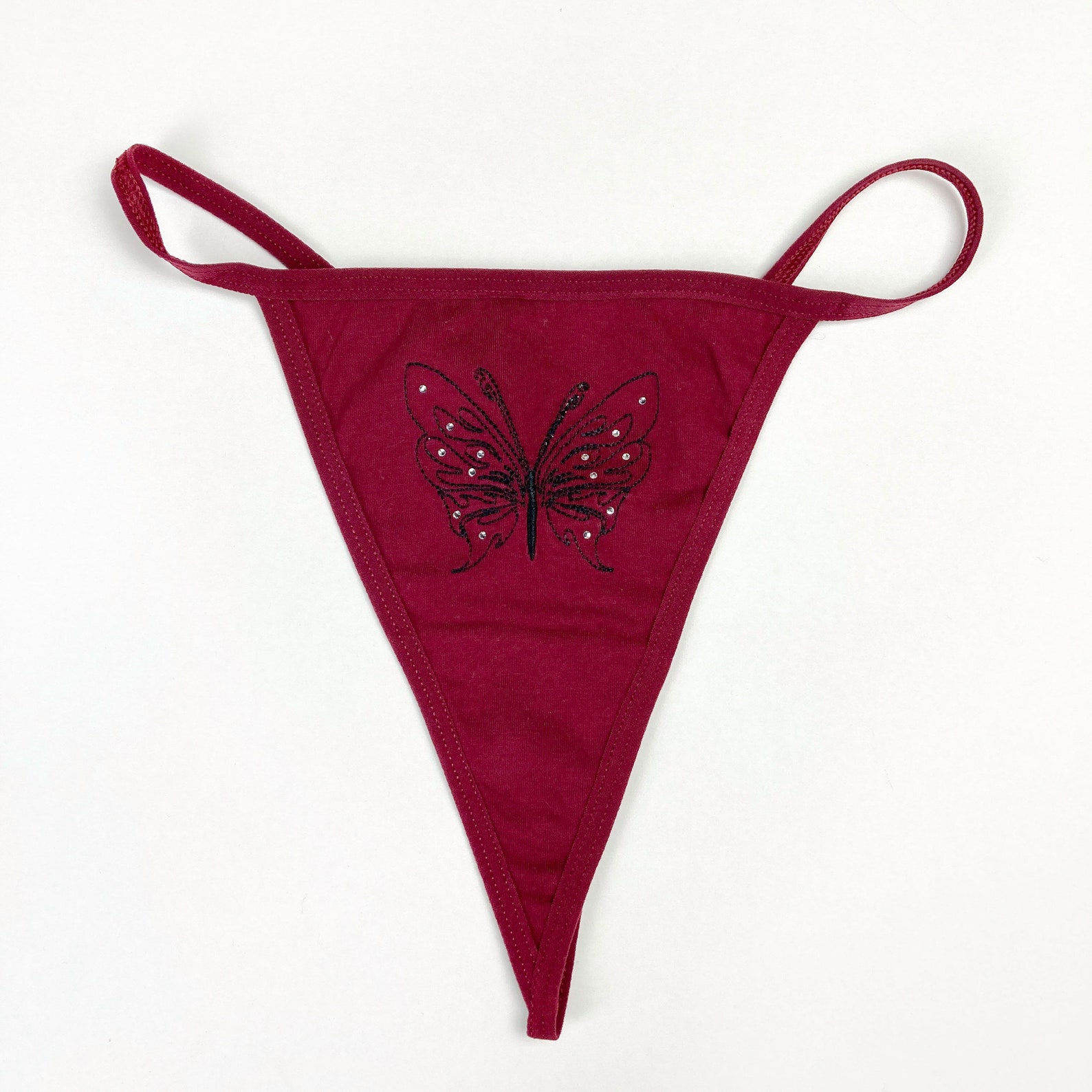 Rhinestone Butterfly Thong Y2k Embroidered And Bedazzled Etsy