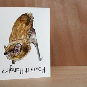 Como está indo - Cartão pintado à mão com morcego Myotis