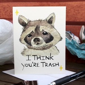 Ik denk dat je afval bent-wasbeer aquarel Cardstock wenskaart