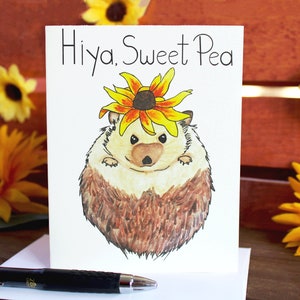 Olá, Sweet Pea - Cartão de dia dos namorados ouriço fofo feito à mão para parceiro, namorada, namorado, amigo, ente querido