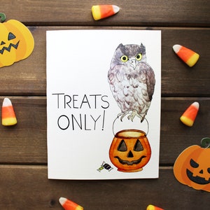 Treats Only -- Owl Halloween Watercolor Handmade Card