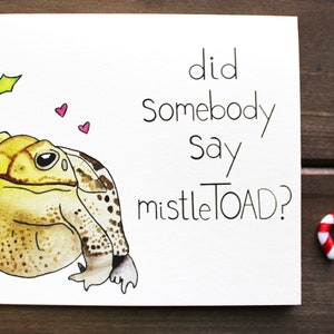 MistleTOAD -- Cartão de felicitações com trocadilho em papel cartão aquarela/feriado de inverno