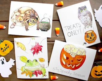 Spooky Friends Halloween Party Pack -- Cute Animal Greeting Cards