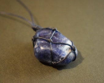 Sodalite Crystal Necklace, Calming Anxiety Relief, Adjustable Cord