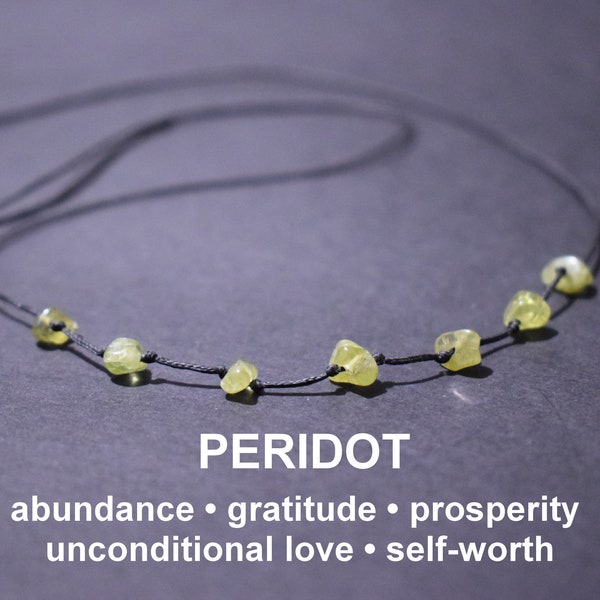 Peridot necklace, peridot crystal choker, minimalist cord crystal necklace, heart chakra crystal, abundance crystal, love crystal, green