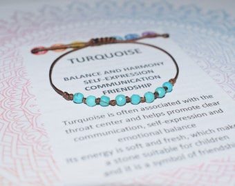 Turquoise bracelet for men women, turquoise adjustable cord bracelet, crystal gift for men women, minimalist turquoise crystal bracelet