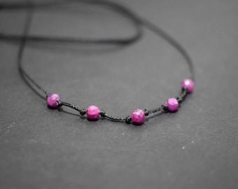 Raw ruby necklace, ruby jewelry, raw ruby beaded choker, ruby crystal necklace, heart chakra love crystal, pink necklace, minimalist choker