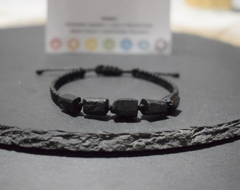Raw Black Tourmaline Bracelet, Waterproof Women Men Adjustable Black Cord Bracelet, Healing Protection Grounding Black Crystal Bracelet Gift