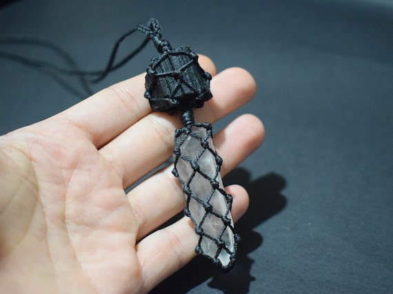 Raw Black Tourmaline and Lemurian crystal pendant/black tourmaline necklace, lemurian crystal necklace, protection grounding crystal pendant